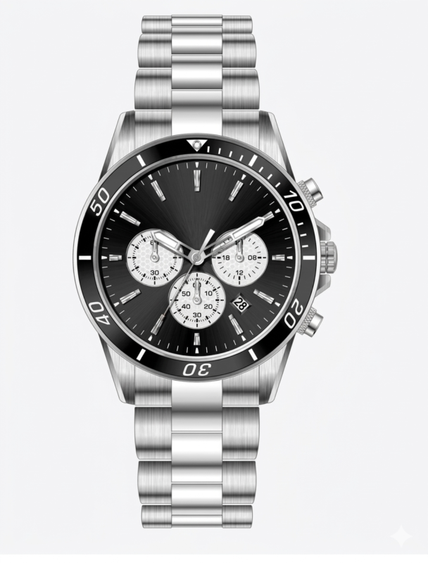 Silver Dial Detail of Men's Quartz Watch