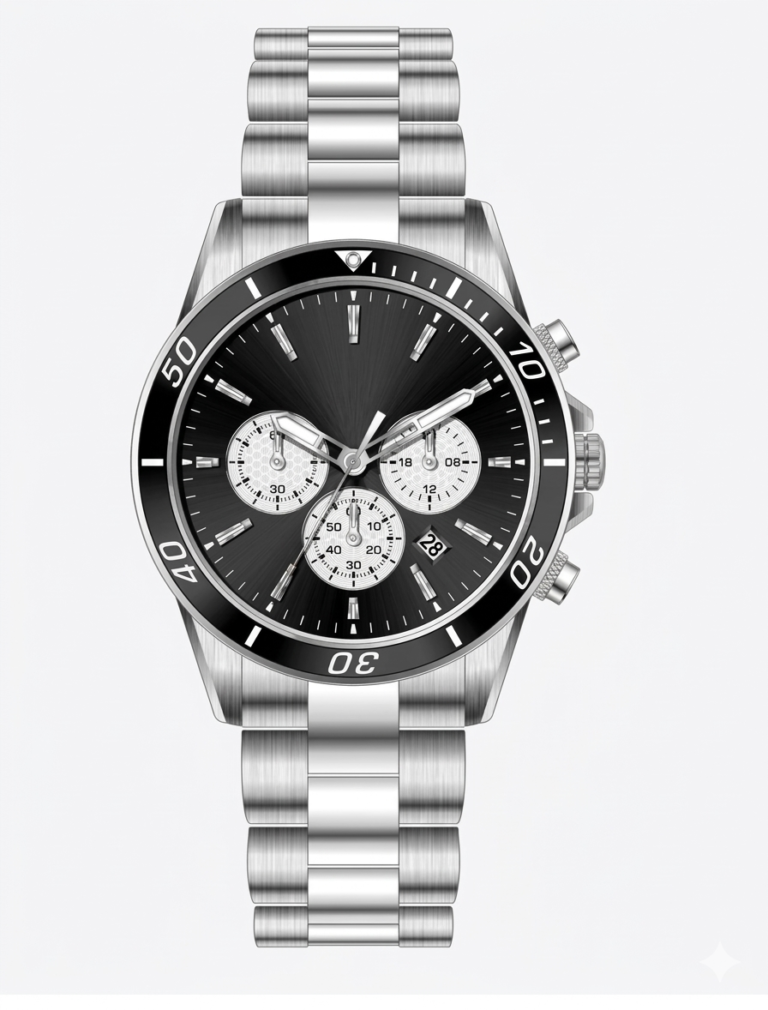 Silver Dial Detail of Men's Quartz Watch