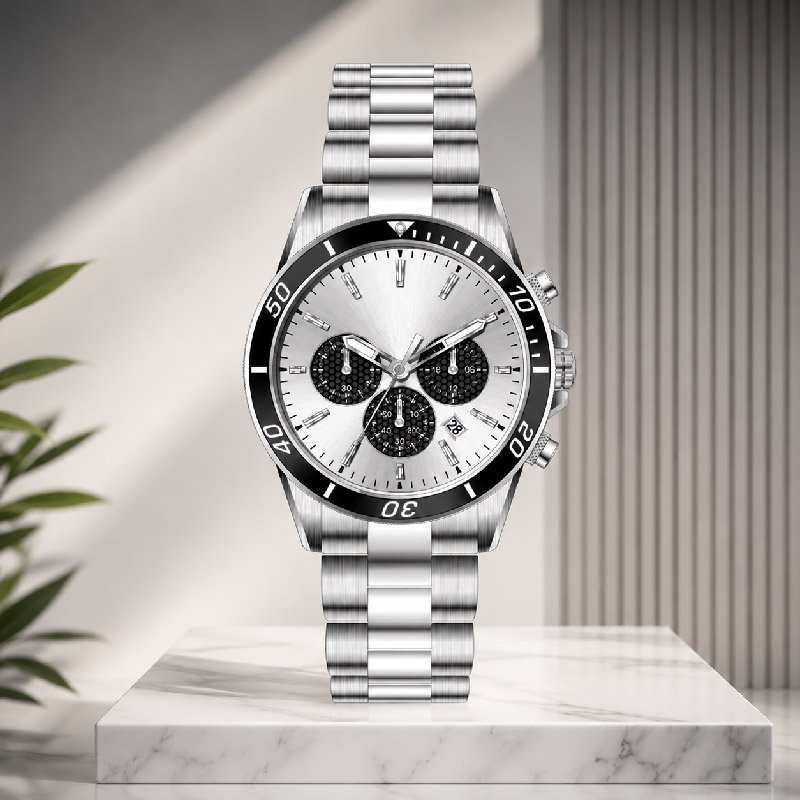 Berakins Silver Stainless Steel Chronograph Men's Watch